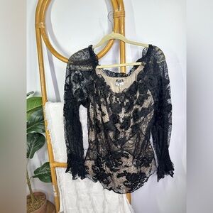 Vintage Melinda Eng Black Lace Silk Blouse sz 14